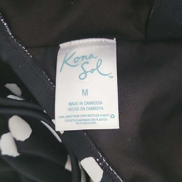 Kona Sol Black White Polkadot One Piece Bathing Suit Medium Swimsuit - Picture 5 of 5